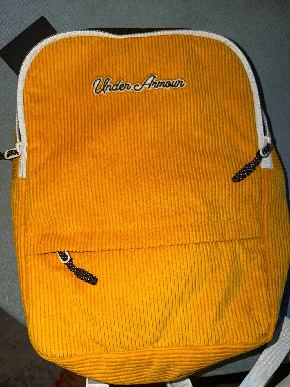 Under Armour Yellow Corduroy Backpack with White Trim and Black Accents